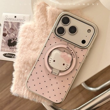 適用蘋果17promax手機殼iphone16粉貓咪磁吸支架13少女愛心15電鍍