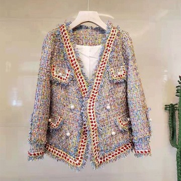 毛呢外套短版大衣-毛邊粗花呢編織小香風女外套73zg19【獨家進口】【米蘭精品】