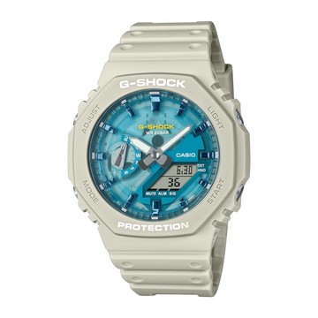 【CASIO 卡西歐】G-SHOCK 熱帶風格 沙丘綠洲 白沙米 八角形錶殼 GA-2100AS-5A_45.4mm