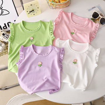 背心 小可愛 外穿薄款上衣 夏季短袖 無袖上衣 兒童夏裝 女童無袖背心 洋氣休閑背心T恤 兒童短袖背心【不二雜貨】