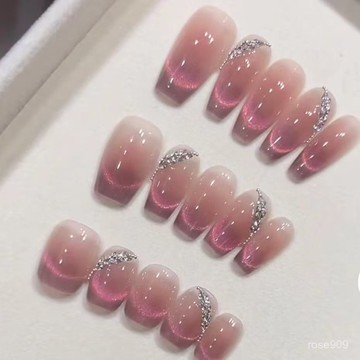 ➕純色美美噠💯【楊梅碎碎冰】手工穿戴甲甜酷雙色多巴胺糖果貓眼顯白氣質美甲貼純色穿戴甲 OB8Y