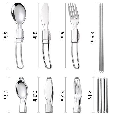 KitchenMade Pack Reusable Flatware Sets Knife, Fork, Spoon, Chopsticks, Stainless Steel Folding Utensil Set ＆ Nylon Storage Bag ，Ultralight Utensi