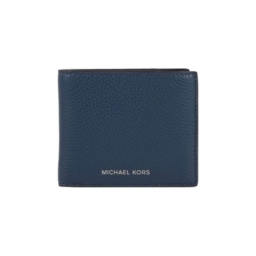 Michael Kors 銀字Logo 荔枝皮革對開證件照短夾(海軍藍)