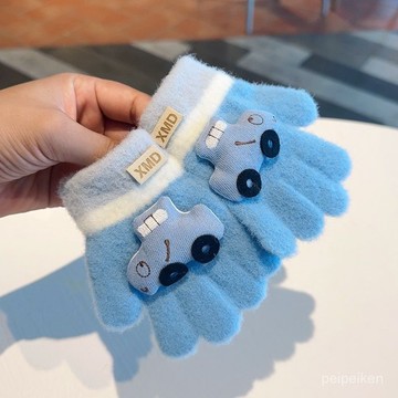 【臺灣-出貨】0-2嵗寶寶五指手套3冬季保暖男童卡通汽車--兒全指分指冬天防寒 OLJX