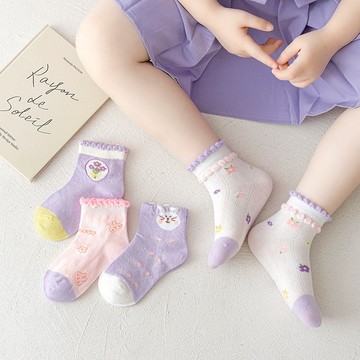 VIVILIAN原創兔兔花朵網眼透氣女童女寶短襪組(一組5入)