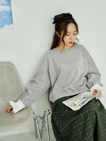 休閒袖口抽皺拼接寬版大學T