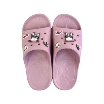 Kusuguru Japan 洞洞鞋 輕量防水雲朵厚底拖鞋 附鞋扣-鬥牛犬粉色