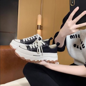 厚底增高帆布鞋女2025秋季新款運動休閑板鞋ins潮透氣百搭小白鞋