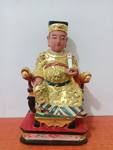 舊木雕，灶君，灶王爺，高22.5厘米，底座寬12.5厘米，深