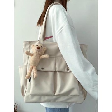 大容量帆布包女2025新款通勤大包單肩托特包學生上課書包電腦包潮