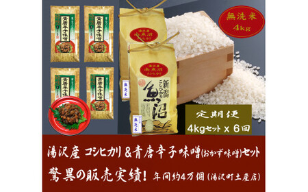 令和5年産米 湯沢産コシヒカリ＜無洗米＞4kg（2kg×2袋）と食べる味噌 青唐辛子味噌 100g×4袋のセット 魚沼最上流域 魚沼産コシヒカリ