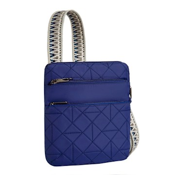 《TRAVELON》Boho 4層防盜斜背包-格紋藍-- 側背包 斜肩包 小包 背帶包 防割防搶