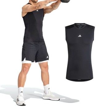 Adidas TF C SL Tee 男款 黑色 運動 休閒 緊身 吸濕 排汗 亞規 慢跑 上衣 背心 JE6694