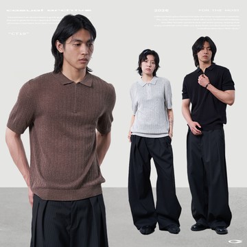 「開久 Casual」CT19 針織混色拉鍊短袖 美式 復古 Polo衫 針織衫 男上衣 短袖衣服 休閒上衣