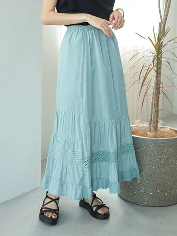 鏤空蕾絲分層下擺剪裁長裙(1K42L0L0200) - earth music&ecology