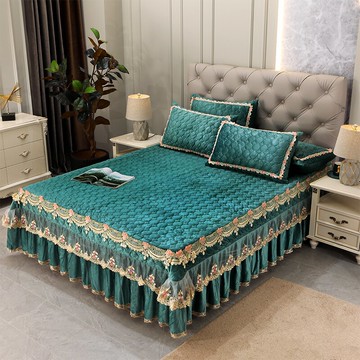 水晶絨夾棉床蓋床裙式單件加厚保暖珊瑚絨床單加絨床罩三件套冬季