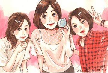 客製/似顏繪插畫/3人(半身)/A6