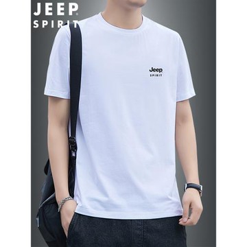 吉普JEEP短袖T恤男青年寬松大碼圓領彈力冰絲純棉簡約半袖體恤衫
