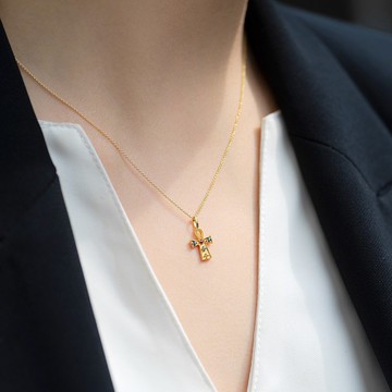 彩色寶石18K十字架墜 /紅寶石/藍寶石/祖母綠 拜占庭風格