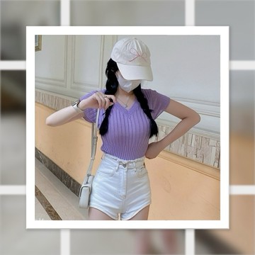 【Doris朵莉斯服飾】(現貨當天出)💛#3716輕鬆增添吸睛指數 簡約粗坑圓弧造型V領針織上衣(彩色方塊) 針織A