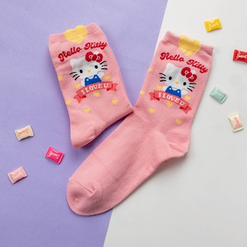 韓國三麗鷗立體耳朵愛心中筒襪K1872-Kitty