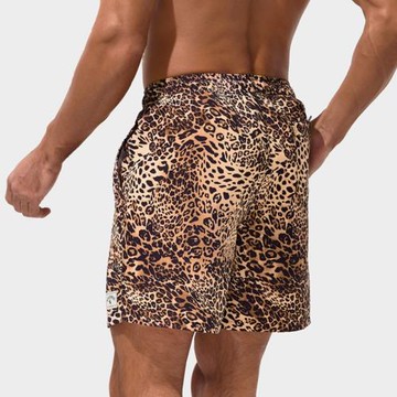 蓋浪夏季度假休閑沙灘褲速干男寬松可下水休閑短褲四分褲豹紋印花