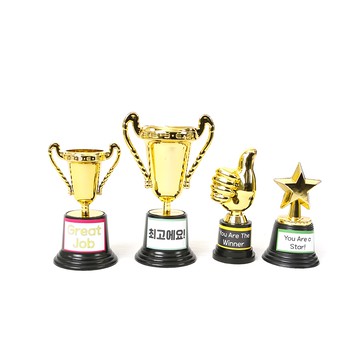 Superssam 迷你金色鼓勵獎盃四件組  Super Teacher 迷你金獎盃  獎杯小(13cm) 大(16cm) 豎起大拇指獎杯(13cm) 星星獎杯(12cm)