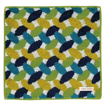 SOU SOU 日本丸真 純棉小方巾 100%純棉 尺寸約W25xL25xH0.5cm 日本製  藍色 + 綠色 + 黃色  1條