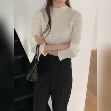 正韓女上衣 波浪長袖襯衫ATM1247-創翊韓都