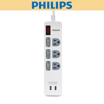 【PHILIPS飛利浦】新安規 4開3插USB延長線 SPN2642WA/96 (1.8米) 白色