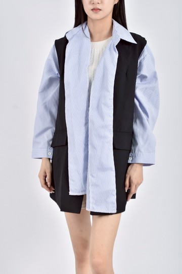 (M) 【德馨私服】ipai質感兩件式襯衫背心藍色外套