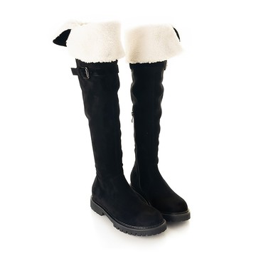 (原價2380)雪國精靈兩穿反折QQ毛過膝靴 黑 KB80BK