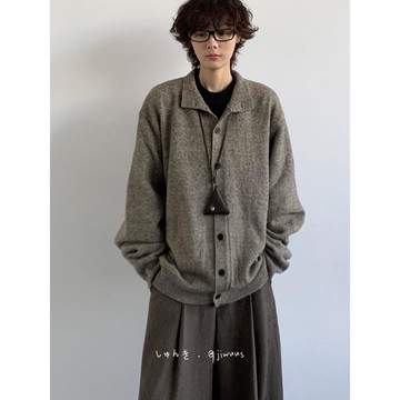 輕熟風圓領長袖針織衫男秋冬季寬鬆高級感韓系潮流毛衣男