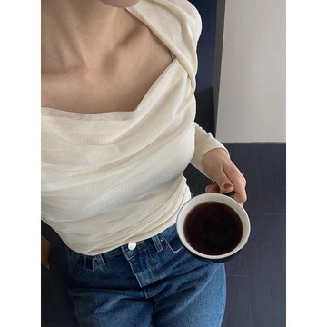 Codibook｜韓國 frenchaube 仿絲燈籠袖綁帶垂墜罩衫［預購］長袖上衣 女裝