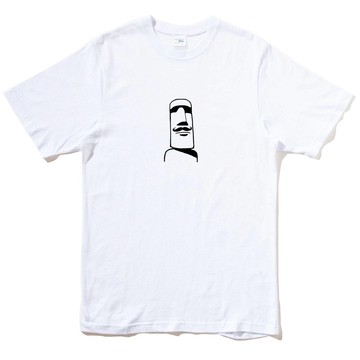 摩艾 鬍子 Moai 短袖T恤 白色 原創 插畫 圖T 復活節島 石像 文青