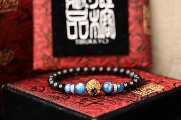 原礦無染色黑曜石6mm圓珠 藍晶石手鍊 台北客製化串珠設計 飾品