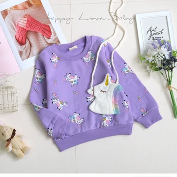 厚款 滿版繽紛獨角獸造型配件刷毛上衣 秋冬童裝 女童上衣 女童長袖 女童棉T 長袖上衣 秋冬上衣
