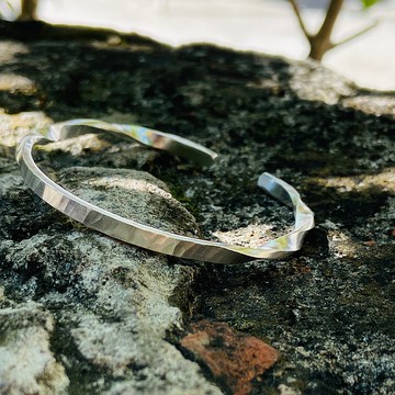 純銀 旋轉 敲紋 手環 客製名字  S548