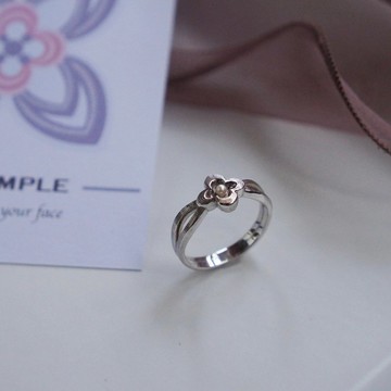 花形刻線迷你珍珠戒指 淡水珍珠 925銀