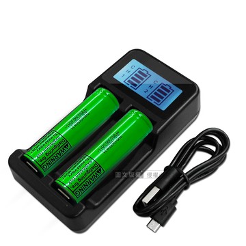 鋰充電電池 韓國製10A大放電 安全認證凸頭18650充電鋰電池 3400mAh(2顆入)+LCD液晶雙槽充電器 充電組