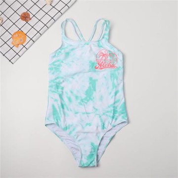 出口外單新款2023年女童連體游泳衣可愛藍色樹葉中大兒童連身泳衣