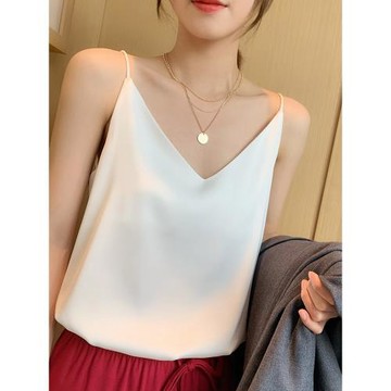大碼胖mm200斤寬松顯瘦遮肚子內搭緞面打底吊帶衫外穿性感背心女