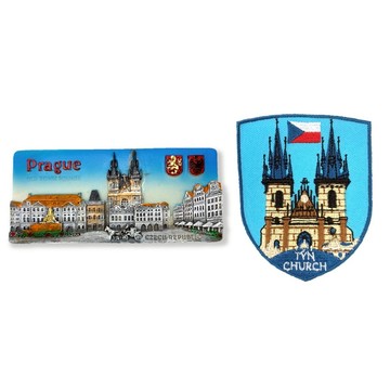 造型布貼＋磁鐵【2件組】 捷克布拉格磁鐵冰箱貼＋捷克 泰恩教堂背膠補丁 fb打卡地標 冰箱磁鐵 辦公室磁鐵 _廠商直送