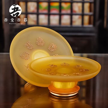 純銅琉璃砂刻八吉祥果盤 家用供奉果蝶 供佛上貢盤觀音財神上供盤