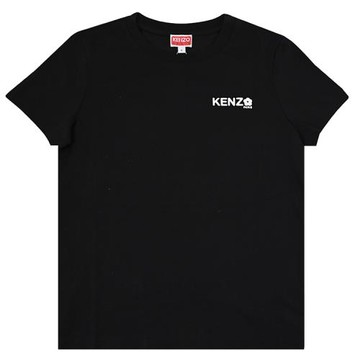 KENZO 2TS111 簡約燙印LOGO小花標誌棉質短T恤.黑