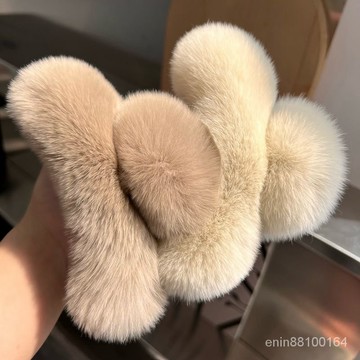 臺灣熱銷大號真獺兔毛後腦勺抓夾網紅超大毛毛髮夾可愛毛絨頭飾髮抓髮飾鼕 NQAL