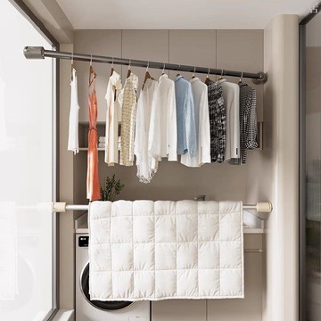 吸盤伸縮晾衣桿免打孔晾曬架家用陽臺曬被晾衣神器多功能掛衣桿子