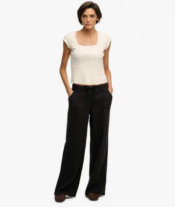 Superdry Women's Linen Low Rise Pants Black Size: 10