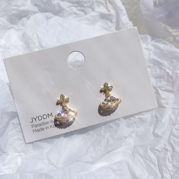 韓國進口鑲鉆仙女風小巧925銀耳釘網紅款ins耳環超閃爍耳飾1入