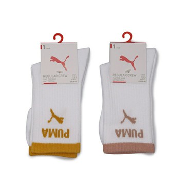 【滿千折百】PUMA 襪子 FASHION 跳豹LOGO 白 黃/粉 素色 半統襪 單雙入 男女 BB14450-